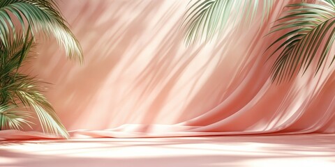 Wall Mural - Luxurious Peach Background with Palm Leaf Shadows