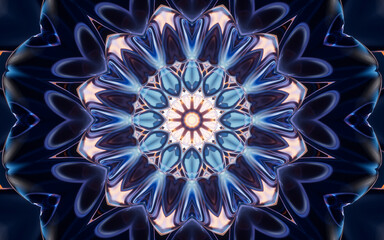 Sticker - Abstract glowing neon kaleidoscope pattern, 3d rendering.