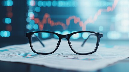 Wall Mural - a pair of glasses rests on top of a financial newspaper, with bold headlines discussing market volat