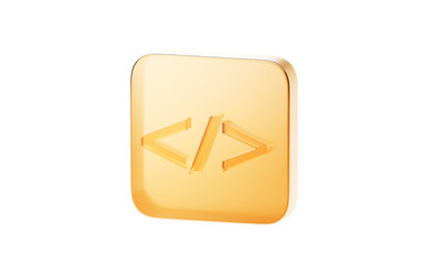 Transparent golden glass icon, 3d rendering.