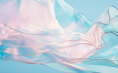 Sticker - Flowing gradient transparent multilayer glass background, 3d rendering.