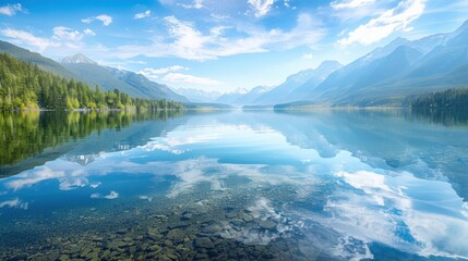 Poster - Peaceful Lake and Mountain Reflection Under Blue Sky