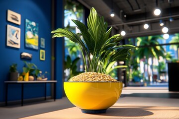 3D-rendered vibrant grain bowl, with fully modeled vegetables, grains, and protein elements, dynamically lit in a detailed digital scene