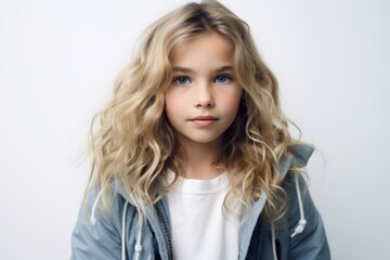 Wall Mural - Portrait of a beautiful little girl with blond curly hair. Studio shot.