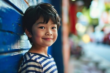 Wall Mural - Portrait of cute asian little girl smiling and looking at camera