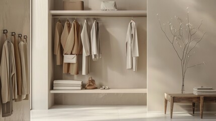 Poster - Minimalist Wardrobe with Neutral Tones and Accessories