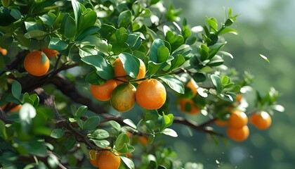 Wall Mural - Bergamot tree adorned with vibrant green leaves under a clear blue sky