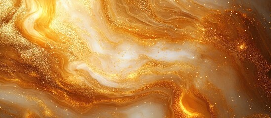 Poster - Abstract background with swirling golden and white paint with glitter.