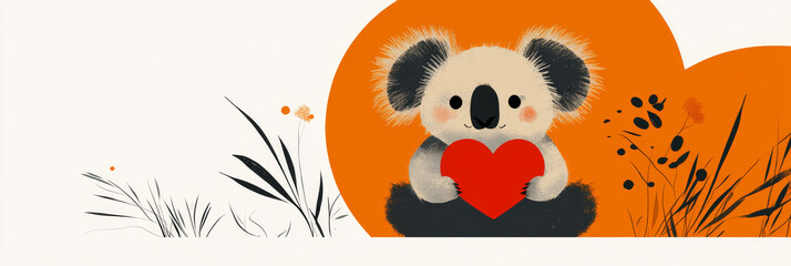 Canvas Print - Cute koala holding a red heart.