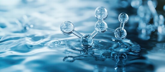 Wall Mural - Abstract water molecule floating on a liquid surface with ripples.