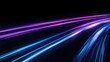 © pinporn manosri - Sleek, glowing lines of blue and purple light moving in parallel across a black background, creating a dynamic, futuristic, and clean visual -