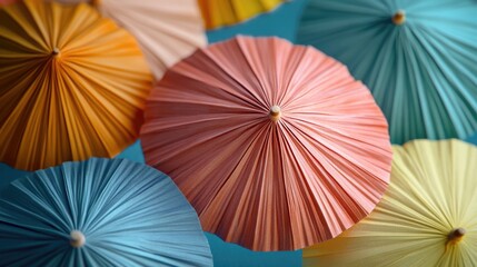 Colorful Umbrellas on Blue Surface