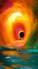 Canvas Print - A swirling, colorful tunnel leads to a black hole.