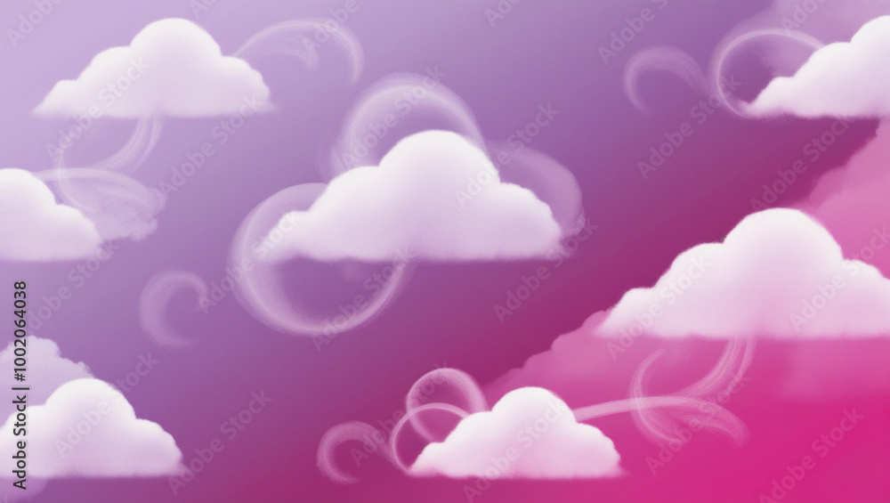 Cute pattern with small hearts and fluffy pink clouds in the sky for a ...