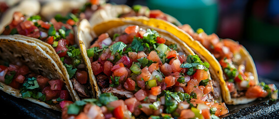 Delicious tacos loaded with fresh salsa, cilantro, and gourmet ingredients, capturing the essence of authentic Mexican cuisine.