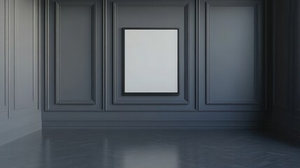 Mock up frame in a sleek modern empty room with charcoal grey walls, no furniture or decor, 3D render 