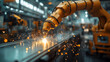 © Earny - Industrial robotic arm working on metal fabrication, producing sparks in a modern manufacturing environment.