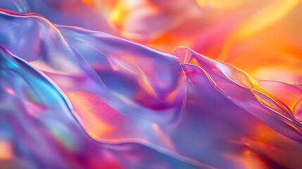 Wall Mural - vibrant abstract fabric texture flowing in waves, showcasing colors of purple, orange, and blue, per