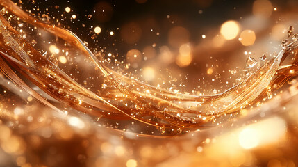 Wall Mural - abstract golden waves with shimmering particles creating a luxurious and elegant background.
