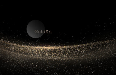 Wall Mural - Isolated drawing of golden arch with shiny tinsel on black background.