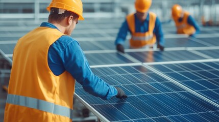 Workers Assembling Solar Panels in Clean Environment