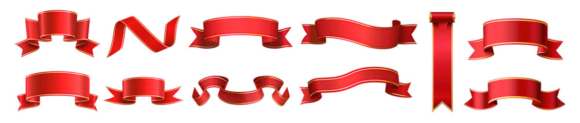 stylish collection of red ribbon banners, ideal for decorating gifts, birthday celebrations, and chr
