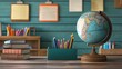 © Denisa - Soft light brightens a modern podium with school supplies, making the classroom inviting