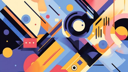 Abstract geometric background with bright colors and shapes.