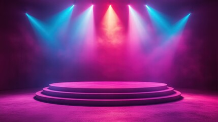 Wall Mural - Illuminated Stage Podium with Colorful Lighting Effects