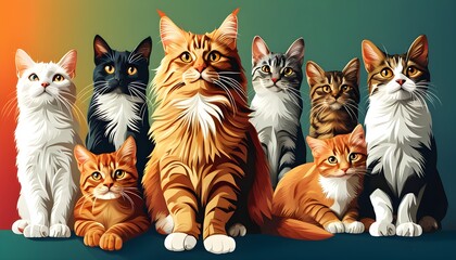 Wall Mural - Informative and Engaging Educational Poster Showcasing Characteristics of Various Cat Breeds in a Modern Pet Store Setting