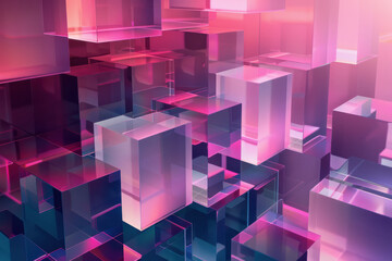 Wall Mural - close up horizontal illustration of a glowing geometric transparent shapes abstract background