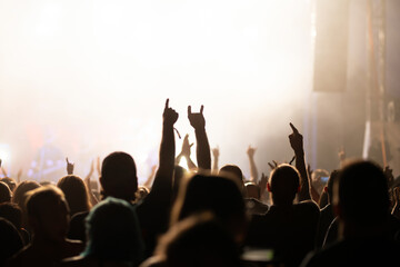 Canvas Print - Crowd at concert and blurred stage lights.