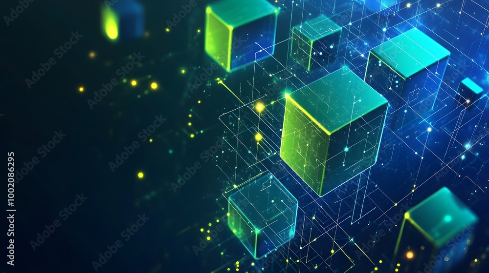 A computer screen with a bunch of green cubes. The cubes are arranged ...