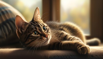 Wall Mural - Captivating Illustrations of Cat Behaviors in Cozy Home Settings with Realistic Detail and Sharp Focus