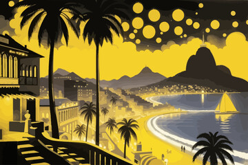 Wall Mural - Rio de janeiro Brasil  city a noir novel bookcover yellow and black illustration