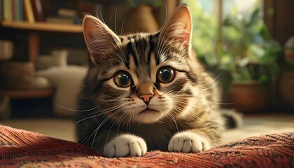 Wall Mural - Captivating Illustrations of Cat Behaviors in Cozy Home Settings with Realistic Detail and Sharp Focus