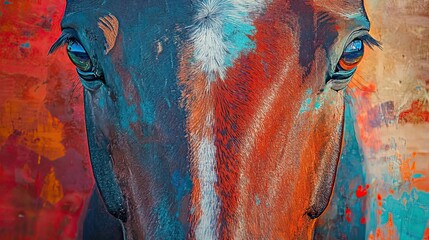 Poster - Close-up of a Horse's Face with Abstract Artistic Style