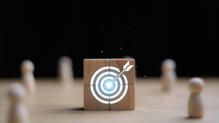 Wall Mural - white dartboard and white arrow with human for customer focus target group and customer relation man
