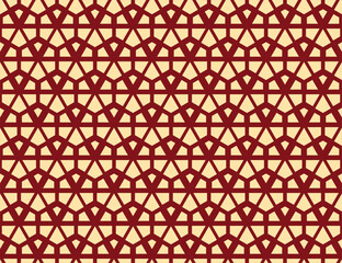 Wall Mural - Abstract geometric pattern. A seamless vector background. Golden and red ornament. Graphic modern pattern. Simple lattice graphic design