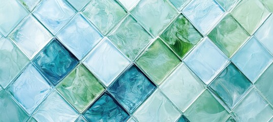 Wall Mural - Watercolor-style diamond tiles in shades of blue and green
