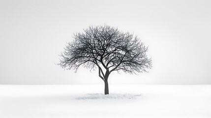 Wall Mural - A high-contrast black and white art piece featuring a single tree with intricate branches, set against a blank background for dramatic effect. 8k UHD, suitable for high-quality printing or digital 