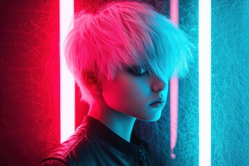 Poster - Colorful portrait of a young person with vibrant hair