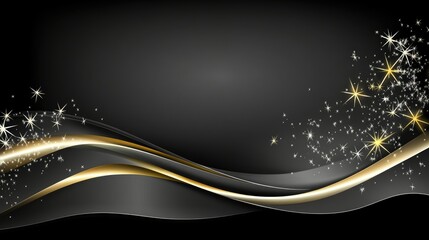 luxurious black and gold wave design accented with sparkling stars on a dark background