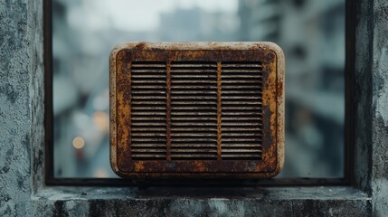 Poster - Vintage rusty metal grill in window frame