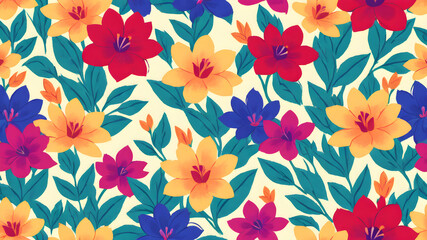 Vector Illustration of Seamless Pattern with Colorful Flowers