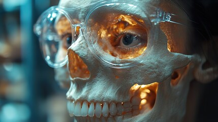 Canvas Print - Human Skull with Glasses: A Close-Up Study of Anatomy