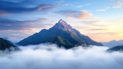 Wall Mural - Majestic mountain peak rising above the clouds