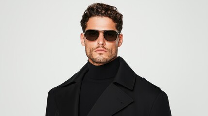 Poster - stylish man in sunglasses and black coat