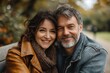 © Visual Prospects - woman man couple happy together hug bonding mature mid middle age aged park outdoor talking leisure fun smiling love old nature wife happiness lifestyle people adult caucasian husband, Generative AI