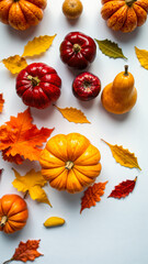 Sticker - Autumnal Still Life with Pumpkins and Leaves